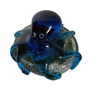 Hand Blown Glass Octopus Sculpture Paperweight Blue Green Ornament For Fish Tank